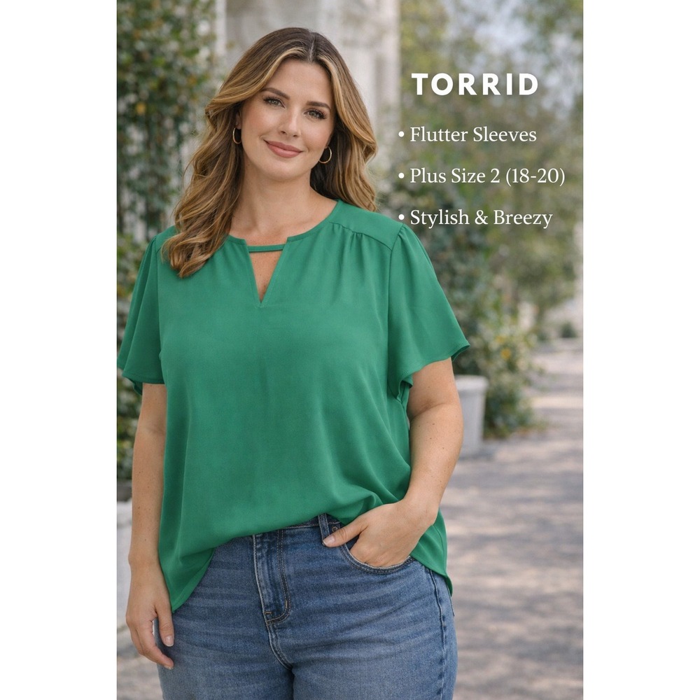 Torrid Harper Georgette Flutter Sleeve Blouse Jelly Bean Green Plus Size 2 2X